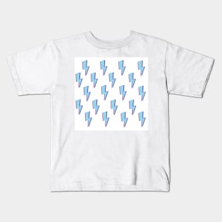 Glitchy Lightning- Blue on White Kids T-Shirt